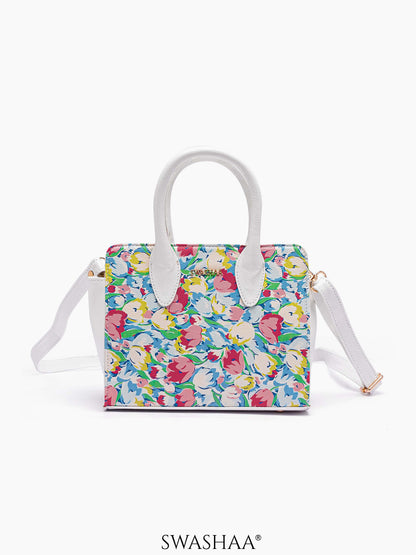 Sweet Scent Blue Leather Sling Bag White - Multicolor Tulip