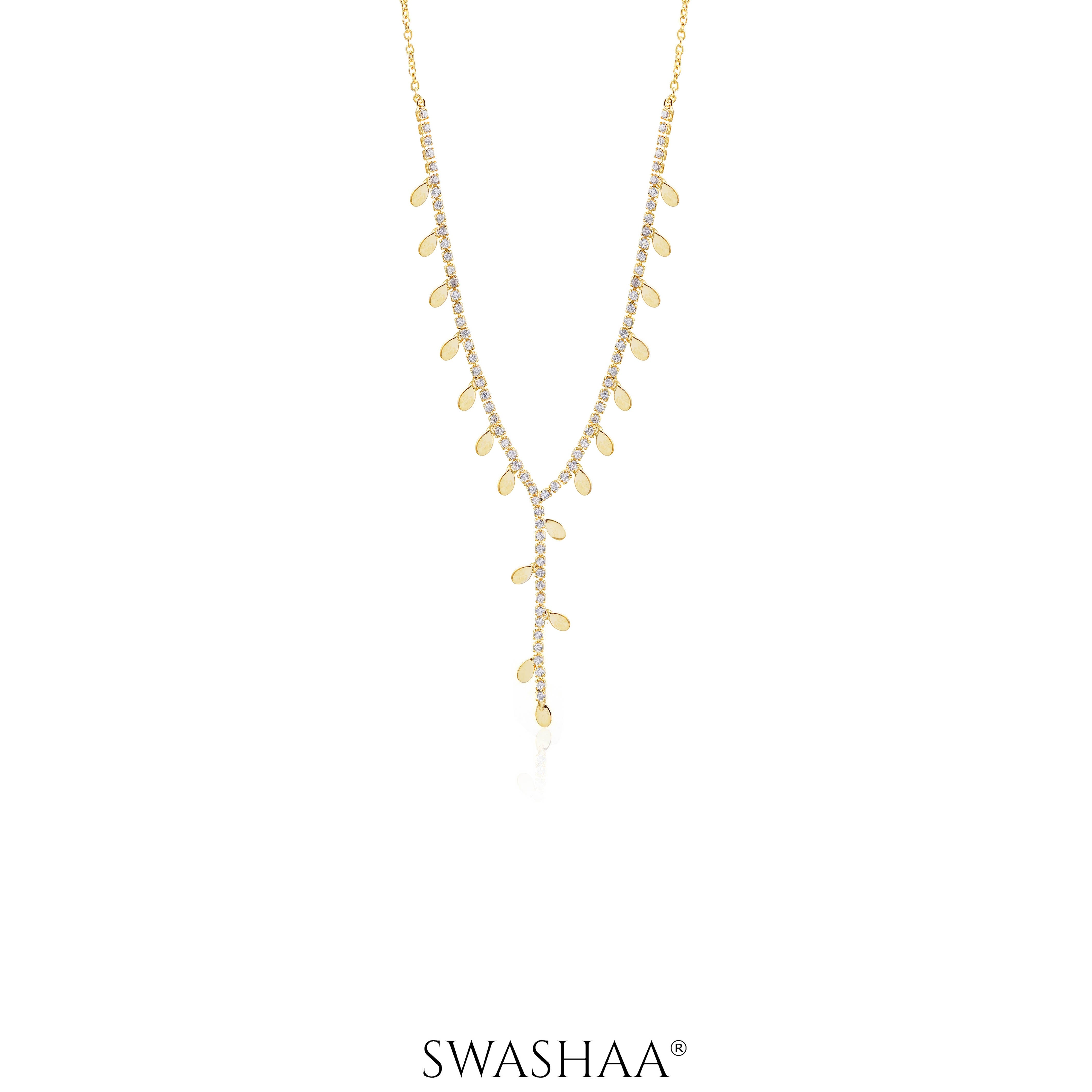 Taanya Tennis Leaf Charms Y-shaped 18K Gold Plated Necklace Gold