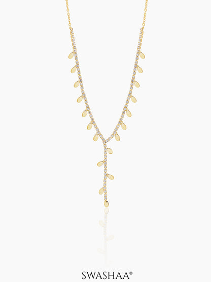 Taanya Tennis Leaf Charms Y-shaped 18K Gold Plated Necklace Gold