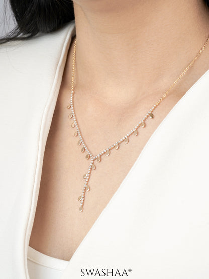 Taanya Tennis Leaf Charms Y-shaped 18K Gold Plated Necklace