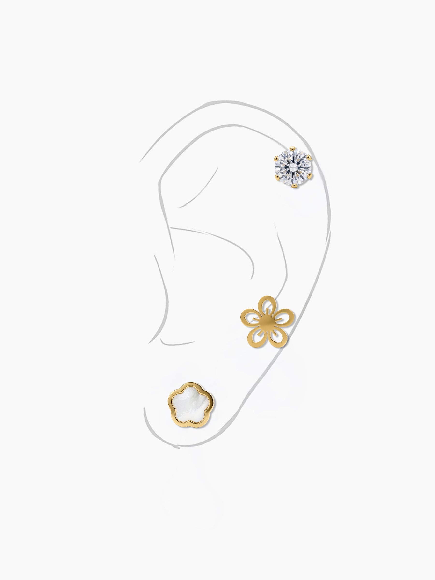 Tahila Floral Trio 18K Gold Plated Women's Earrings Set Gold