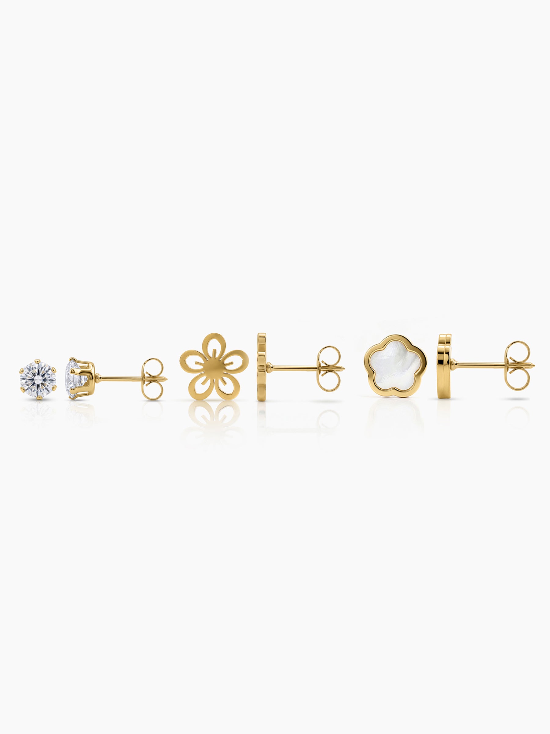 Tahila Floral Trio 18K Gold Plated Women's Earrings Set