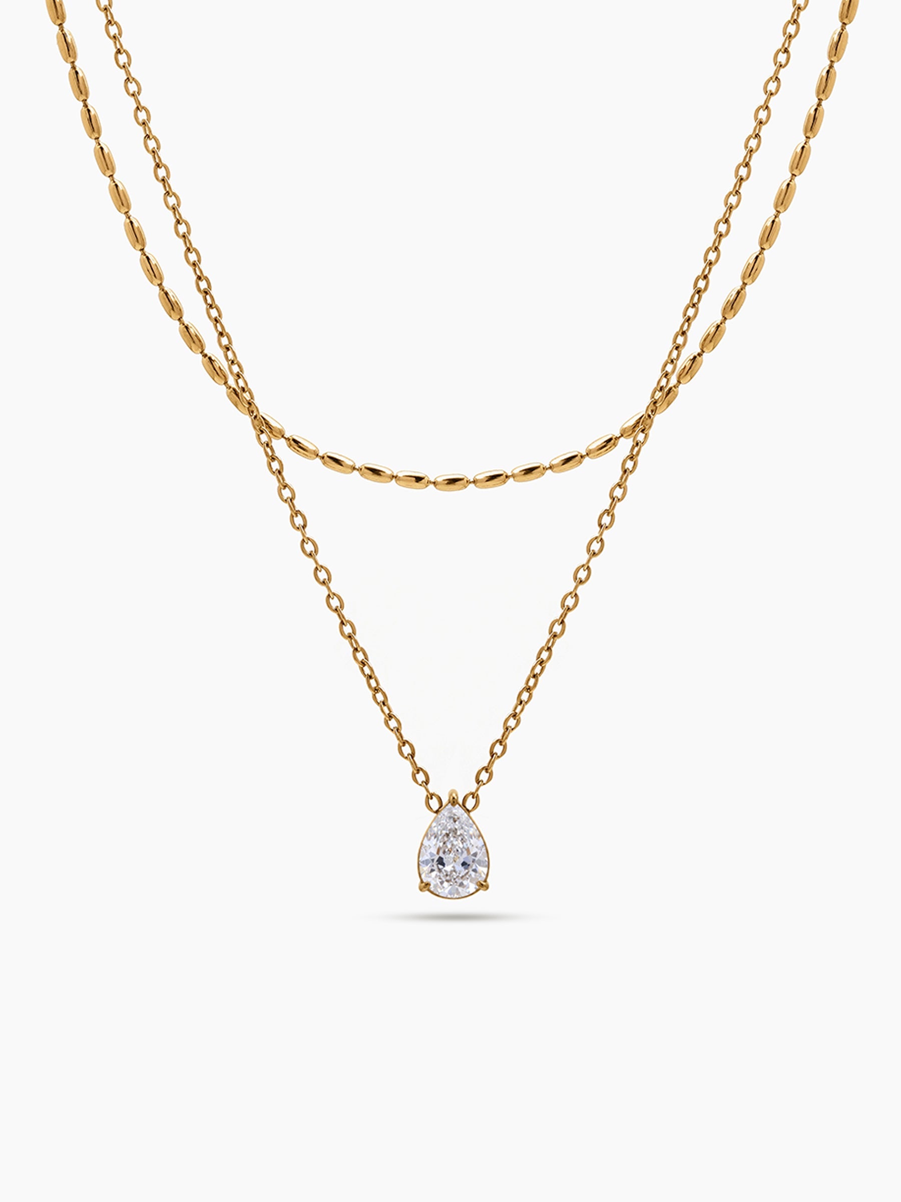 Talina Pear Solitaire 18K Gold Plated Layered Necklace Gold