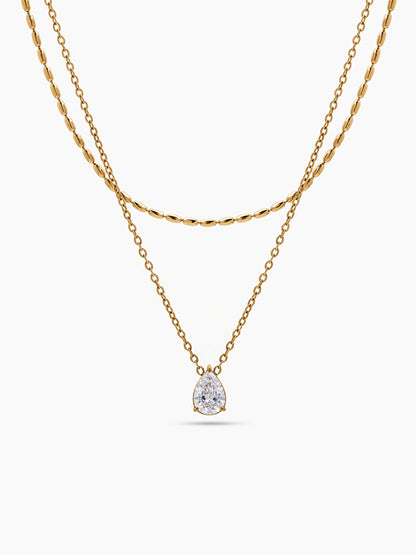 Talina Pear Solitaire 18K Gold Plated Layered Necklace Gold