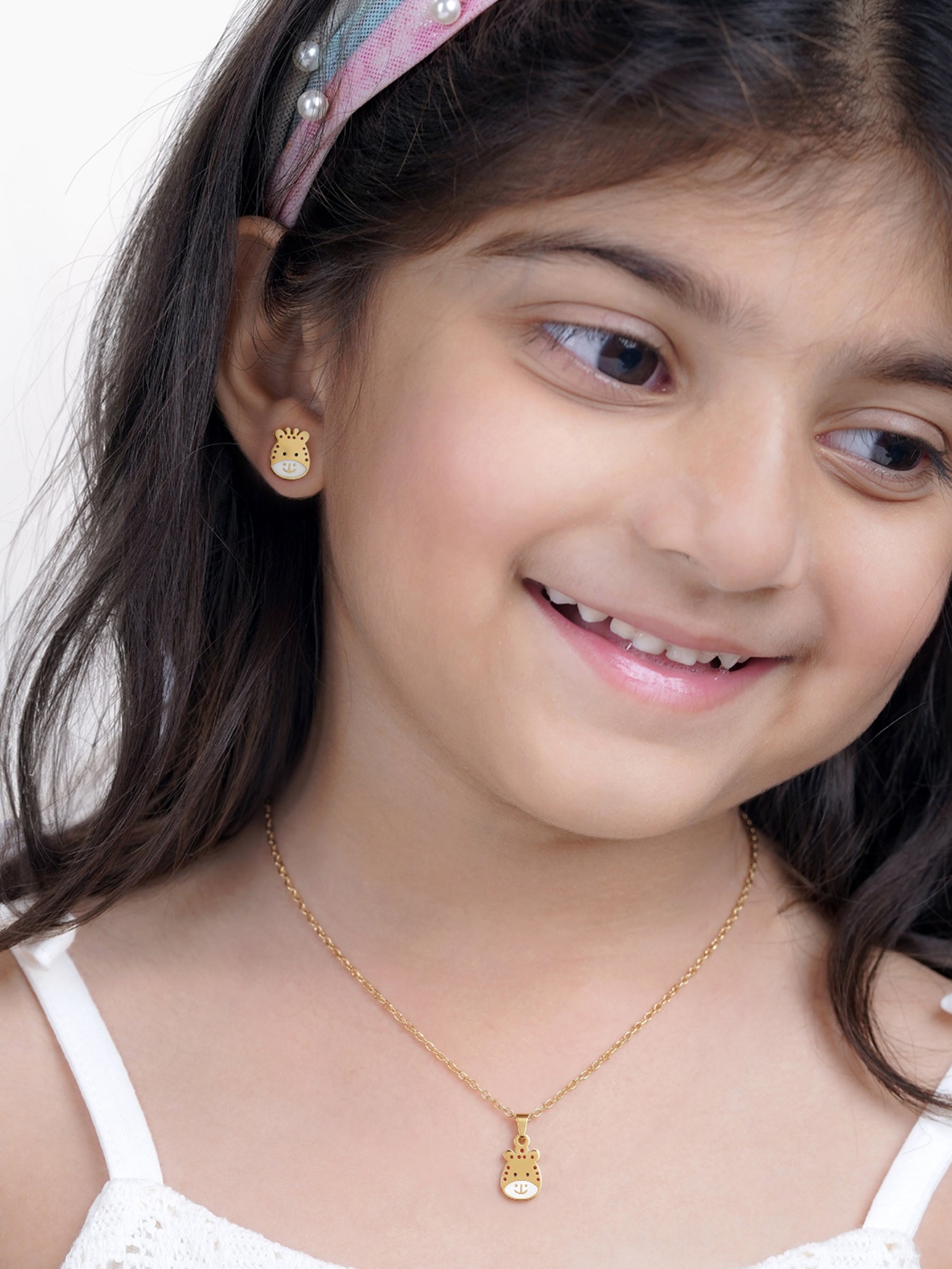 Tall Tots Giraffe 18K Gold Plated Kid's Jewelry Set Of 2 - Necklace & Earrings