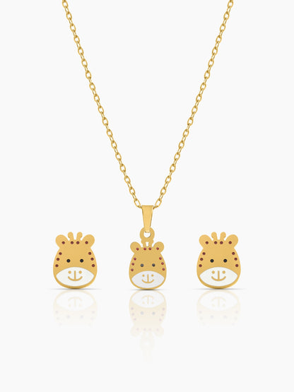 Tall Tots Giraffe 18K Gold Plated Kid's Jewelry Set Of 2 - Necklace & Earrings Gold