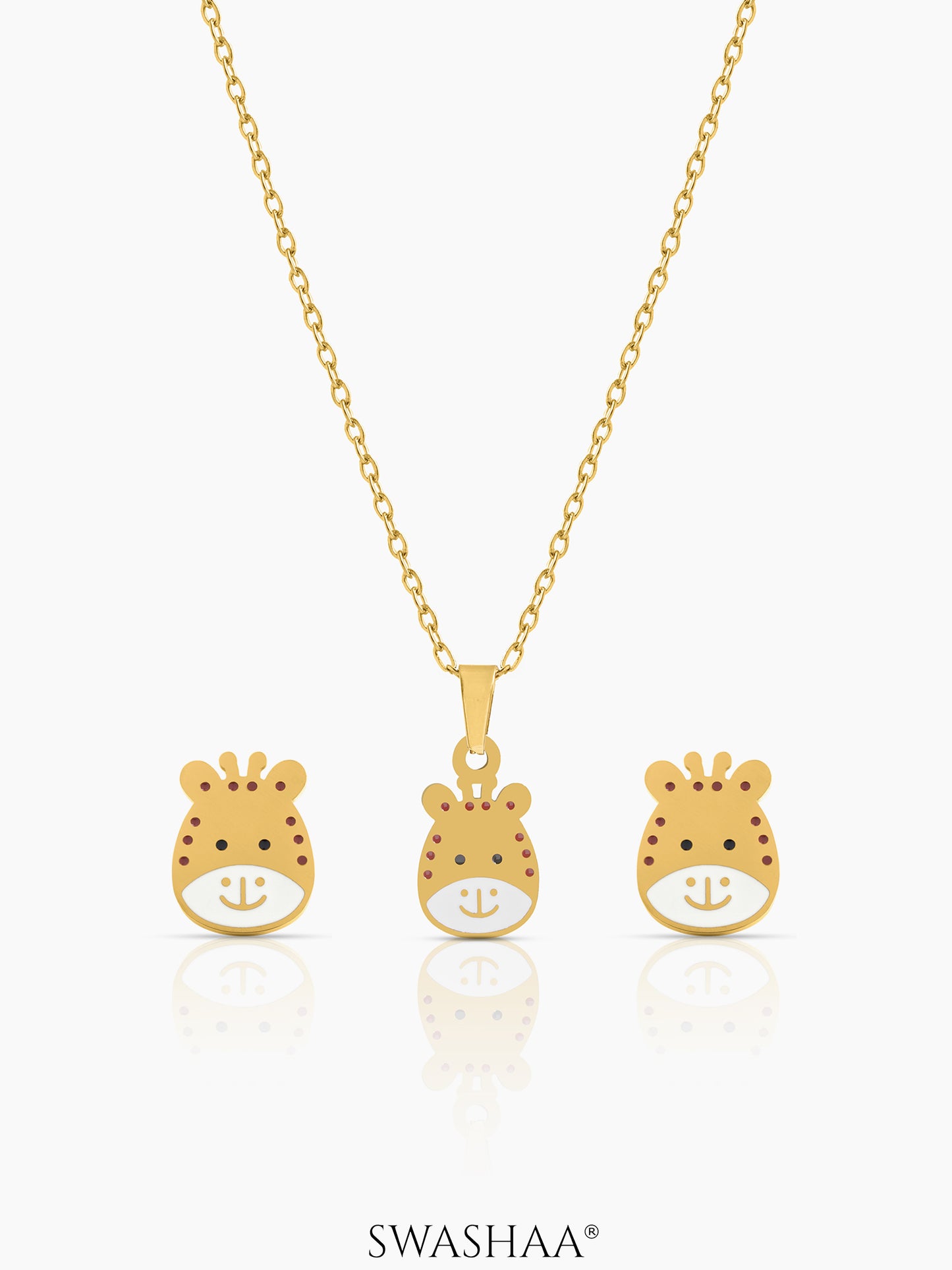 Tall Tots Giraffe Kid's Jewelry Set Of 2 - Necklace & Earrings 18K Gold Plated