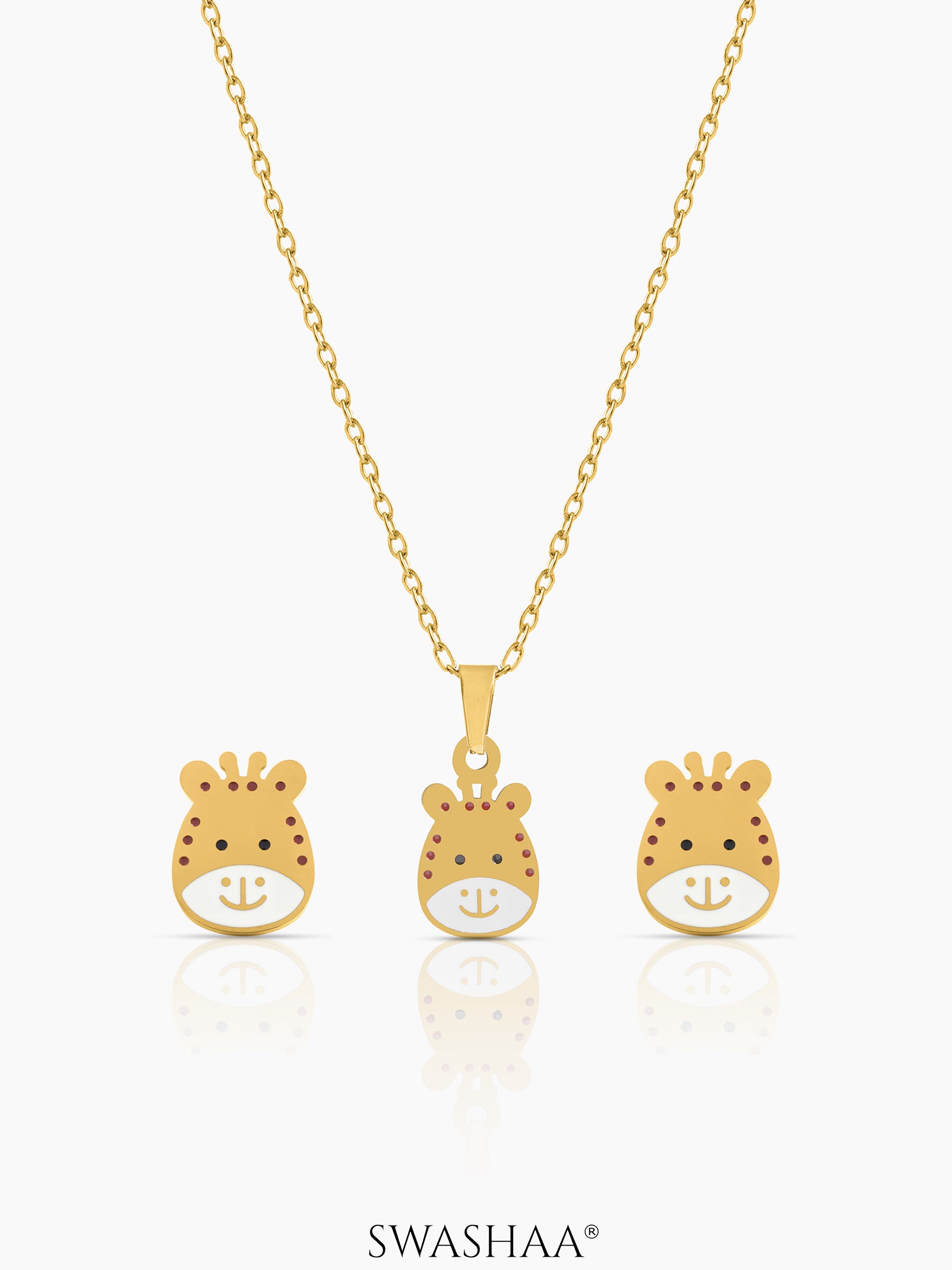 Tall Tots Giraffe Kid's Jewelry Set Of 2 - Necklace & Earrings 18K Gold Plated