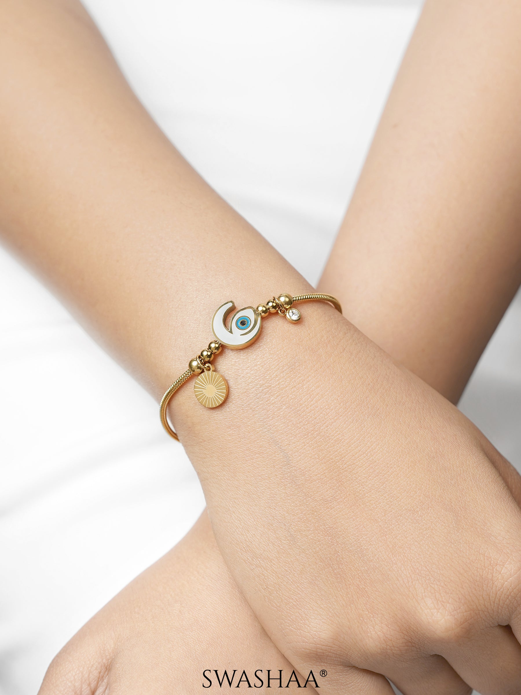 Tanhaa Moon Eye 18K Gold Plated Bracelet
