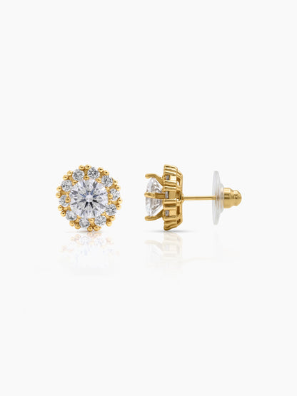 Tavessa Halo Solitaire 18K Gold Plated Earrings Gold