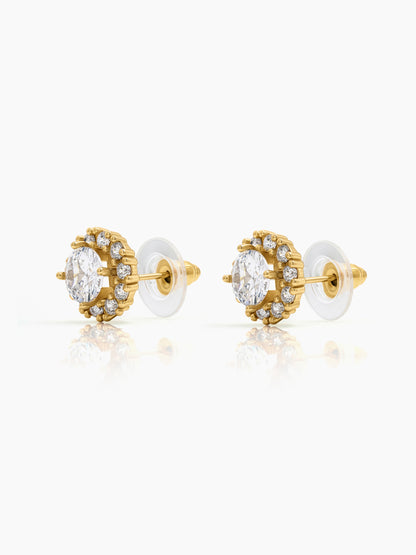 Tavessa Halo Solitaire 18K Gold Plated Earrings