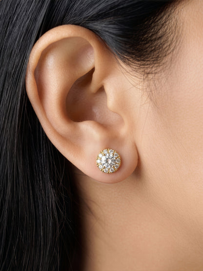 Tavessa Halo Solitaire 18K Gold Plated Earrings