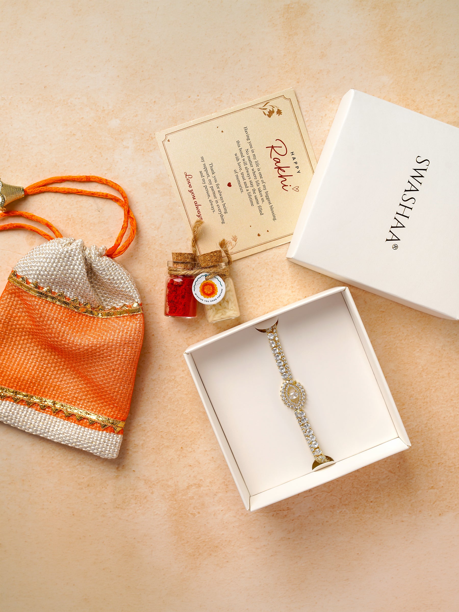 Tejas Diamond Eye 18K Gold Plated Rakhi
