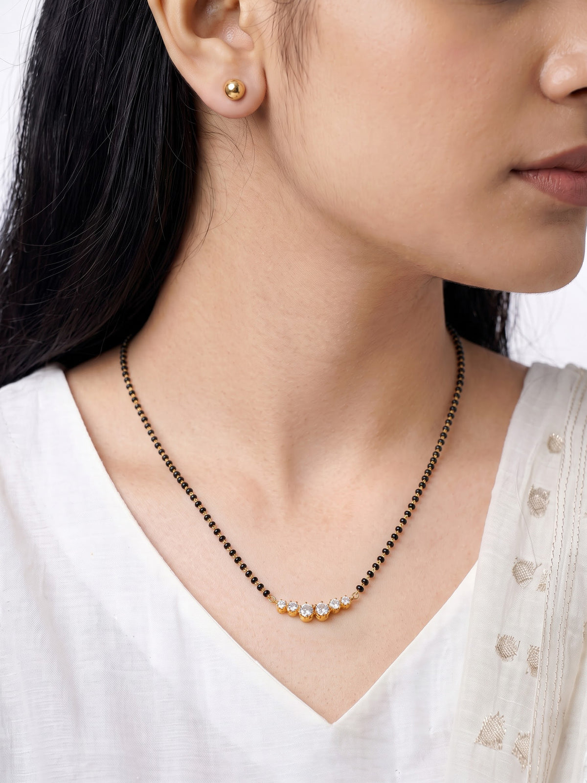 Tesha Diamond Bar 18K Gold Plated Mangalsutra Jewelry Set Of 2 - Necklace & Earrings