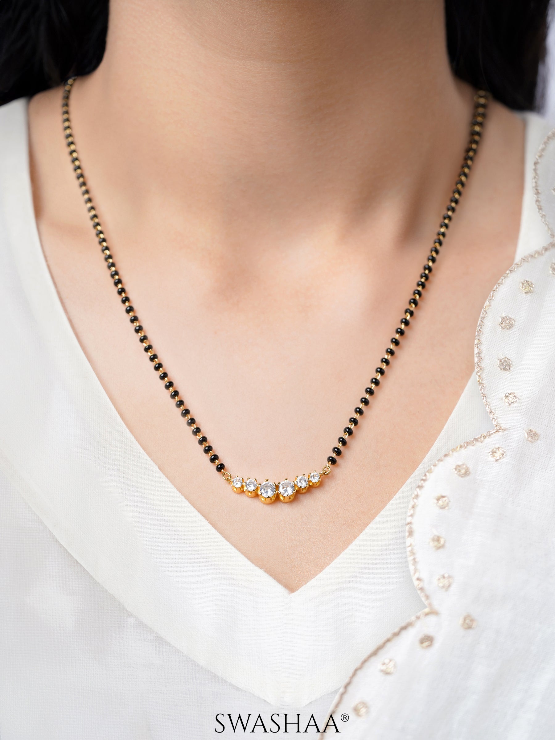 Tesha Diamond Bar 18K Gold Plated Mangalsutra Jewelry Set Of 2 - Necklace & Earrings