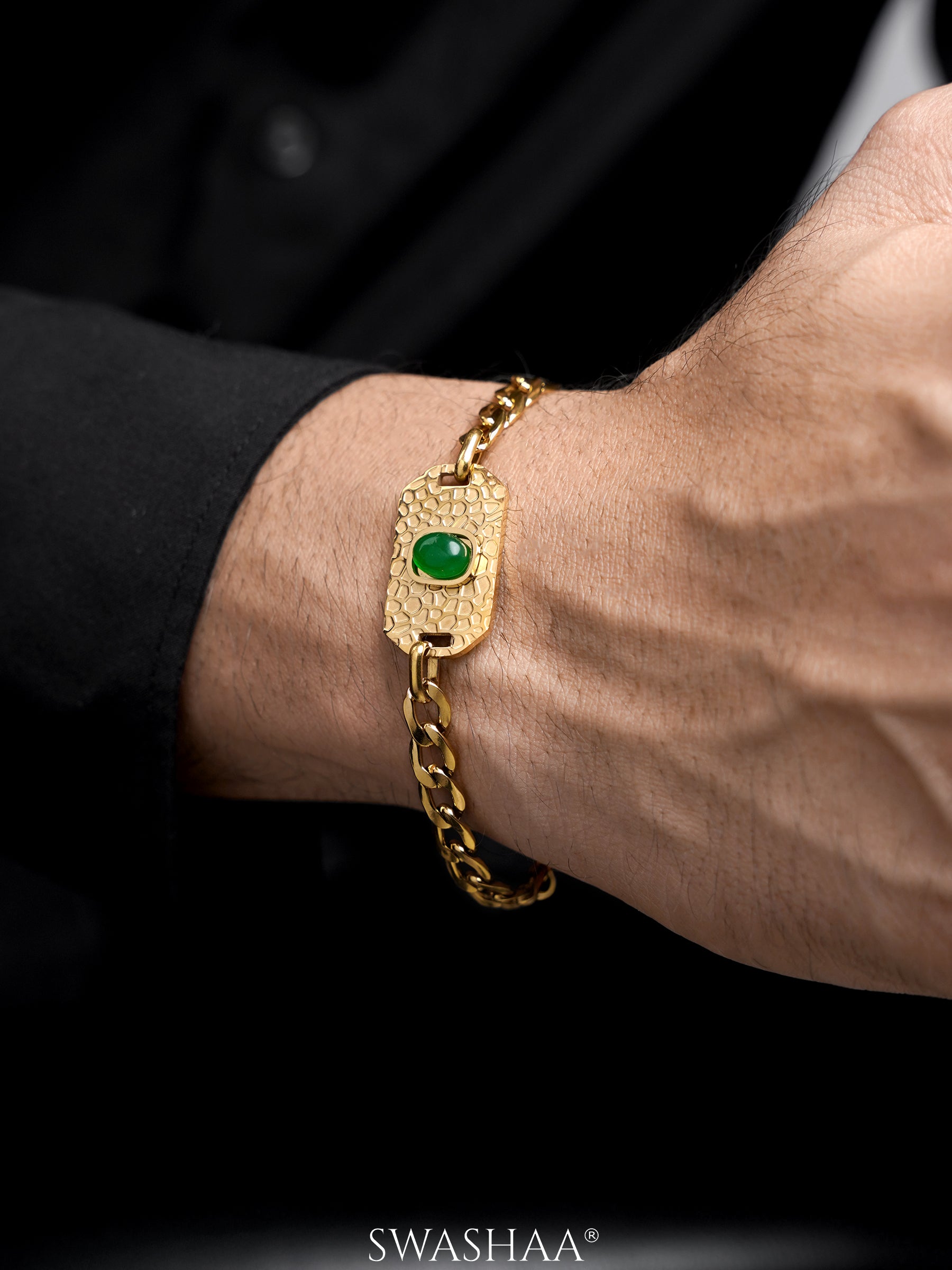 Textured Tag Cuban Chain Men's Bracelet