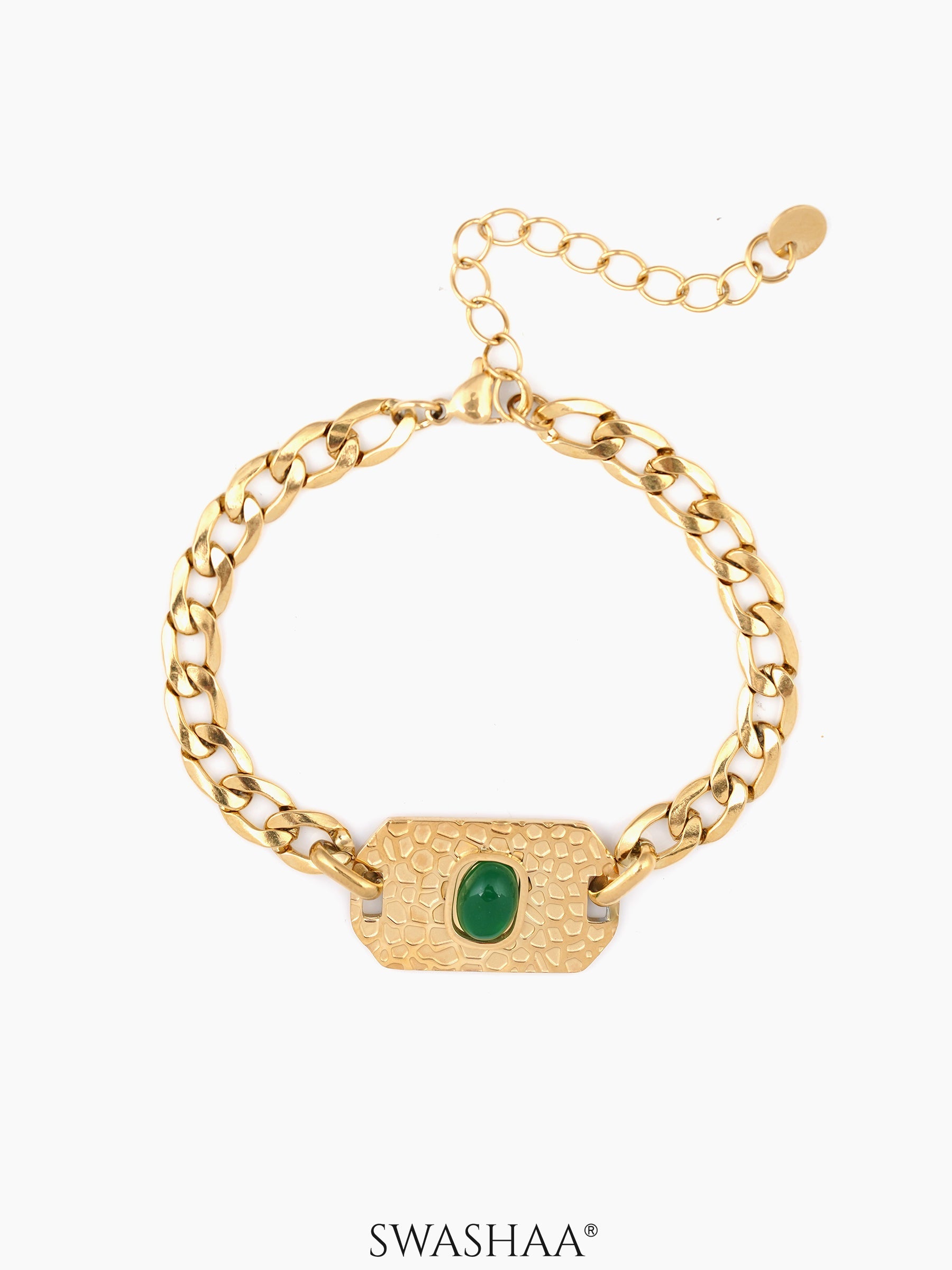 Textured Tag Cuban Chain Men's Bracelet 18K Gold Plated