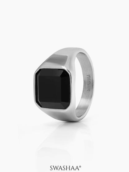 Thorne Black Stone Signet Men's Ring Silver