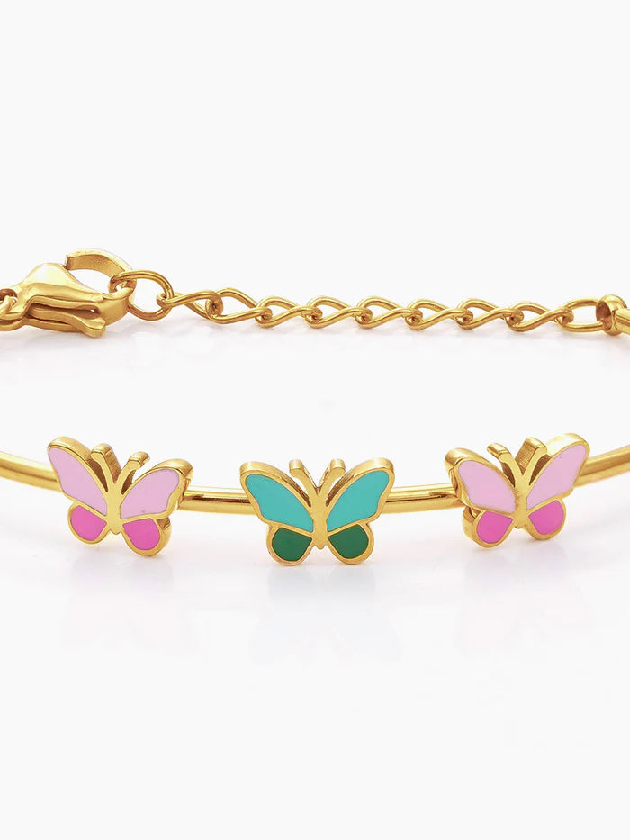 Three Butterfly Charms 18K Gold Plated Kid's Kada Bracelet