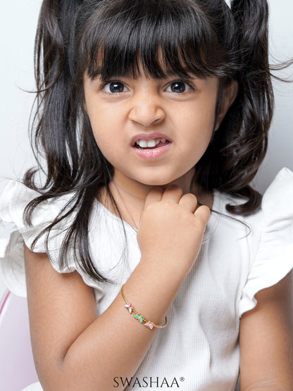 Three Butterfly Charms 18K Gold Plated Kid's Kada Bracelet
