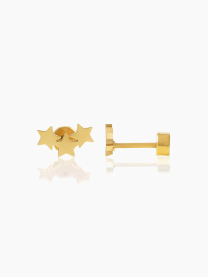Three Star 18K Gold Plated Kid's Earrings Gold