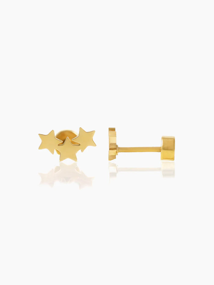 Three Star 18K Gold Plated Kid's Earrings Gold