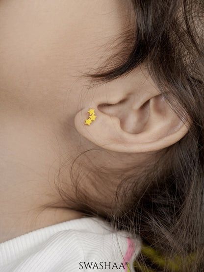 Three Star 18K Gold Plated Kid's Earrings