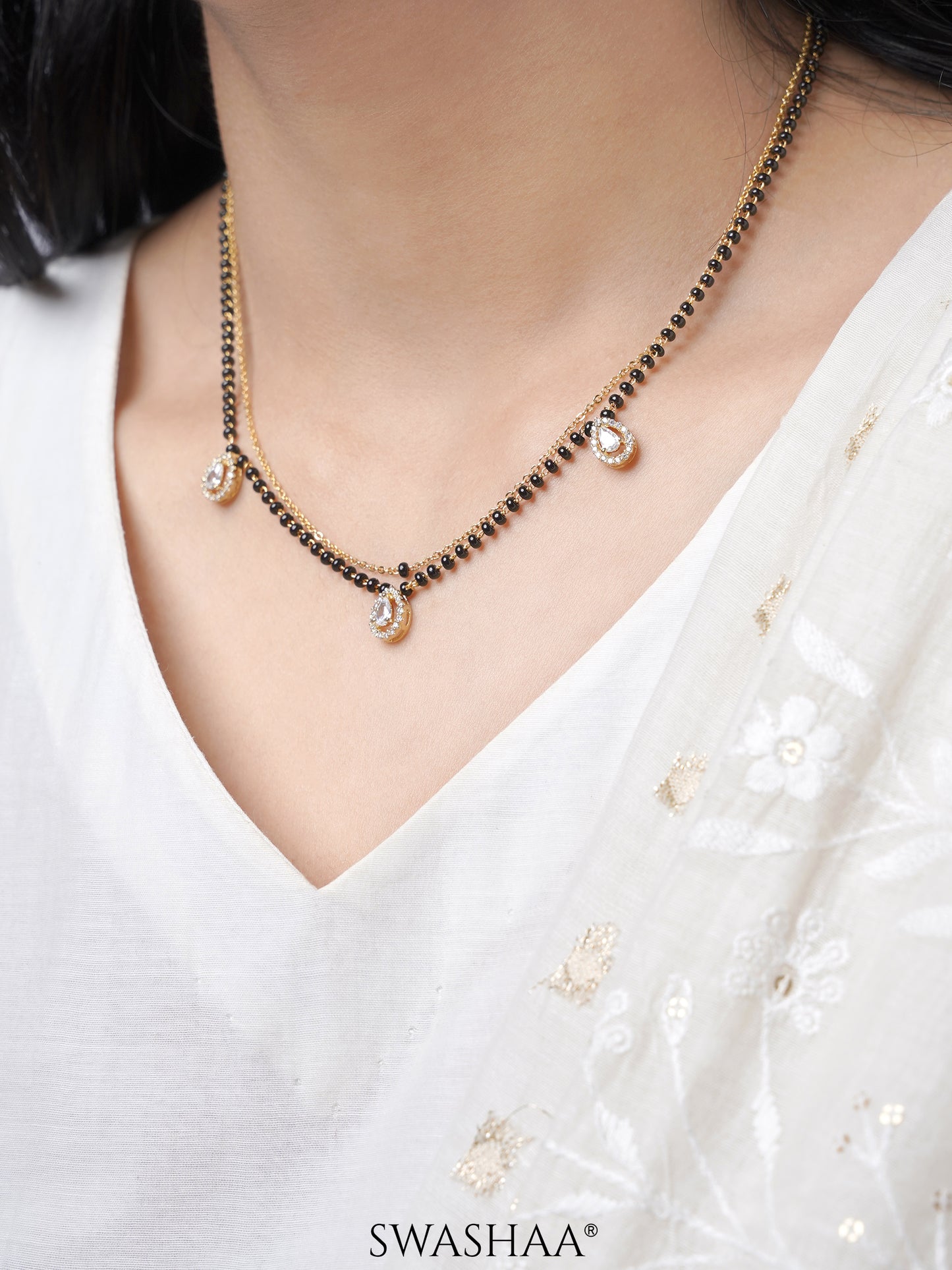 Tia Layered Teardrop Diamond 18K Gold Plated Mangalsutra