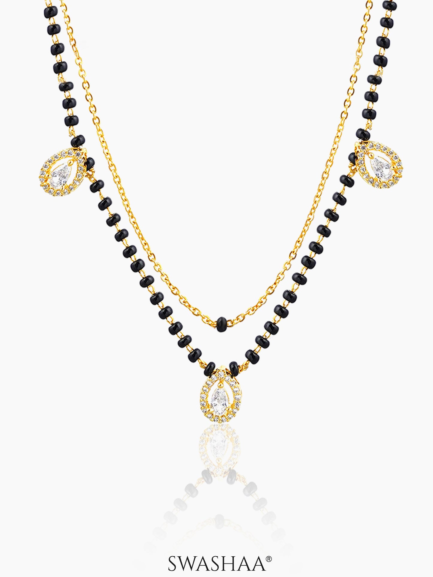 Tia Layered Teardrop Diamond 18K Gold Plated Mangalsutra Gold