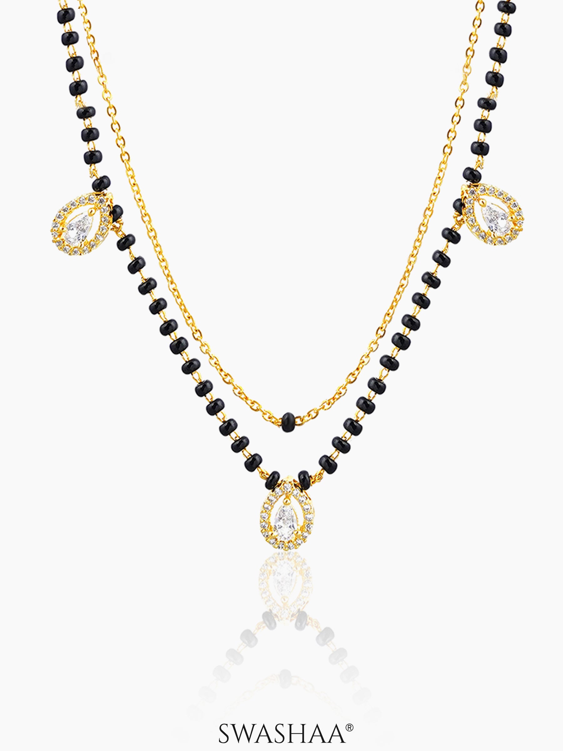 Tia Layered Teardrop Diamond 18K Gold Plated Mangalsutra Gold