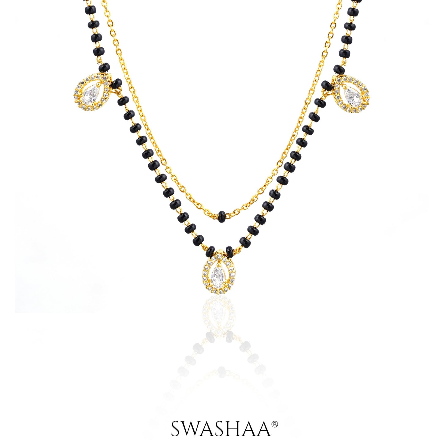 Tia Layered Teardrop Diamond 18K Gold Plated Mangalsutra Gold