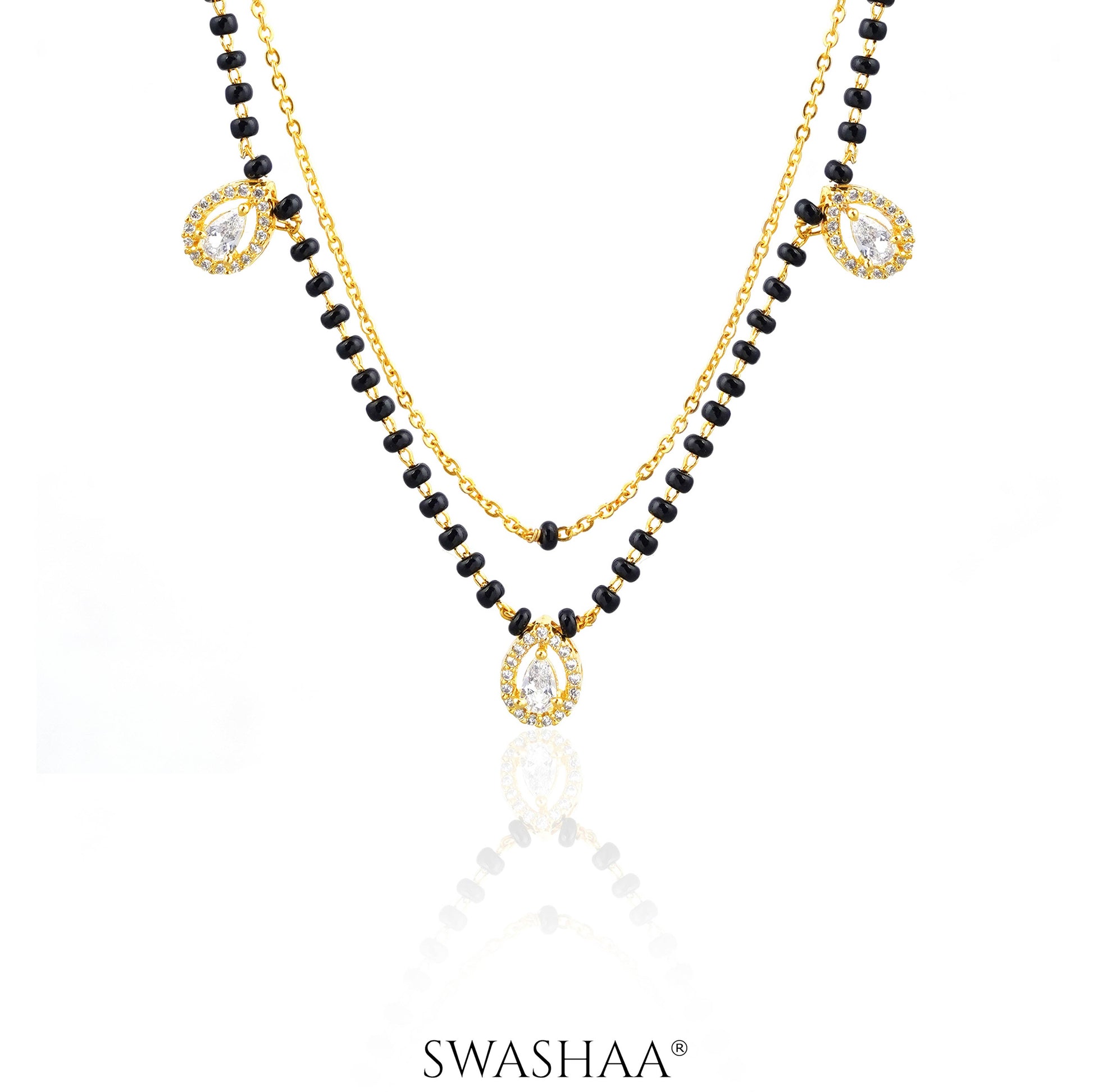 Tia Layered Teardrop Diamond 18K Gold Plated Mangalsutra Gold