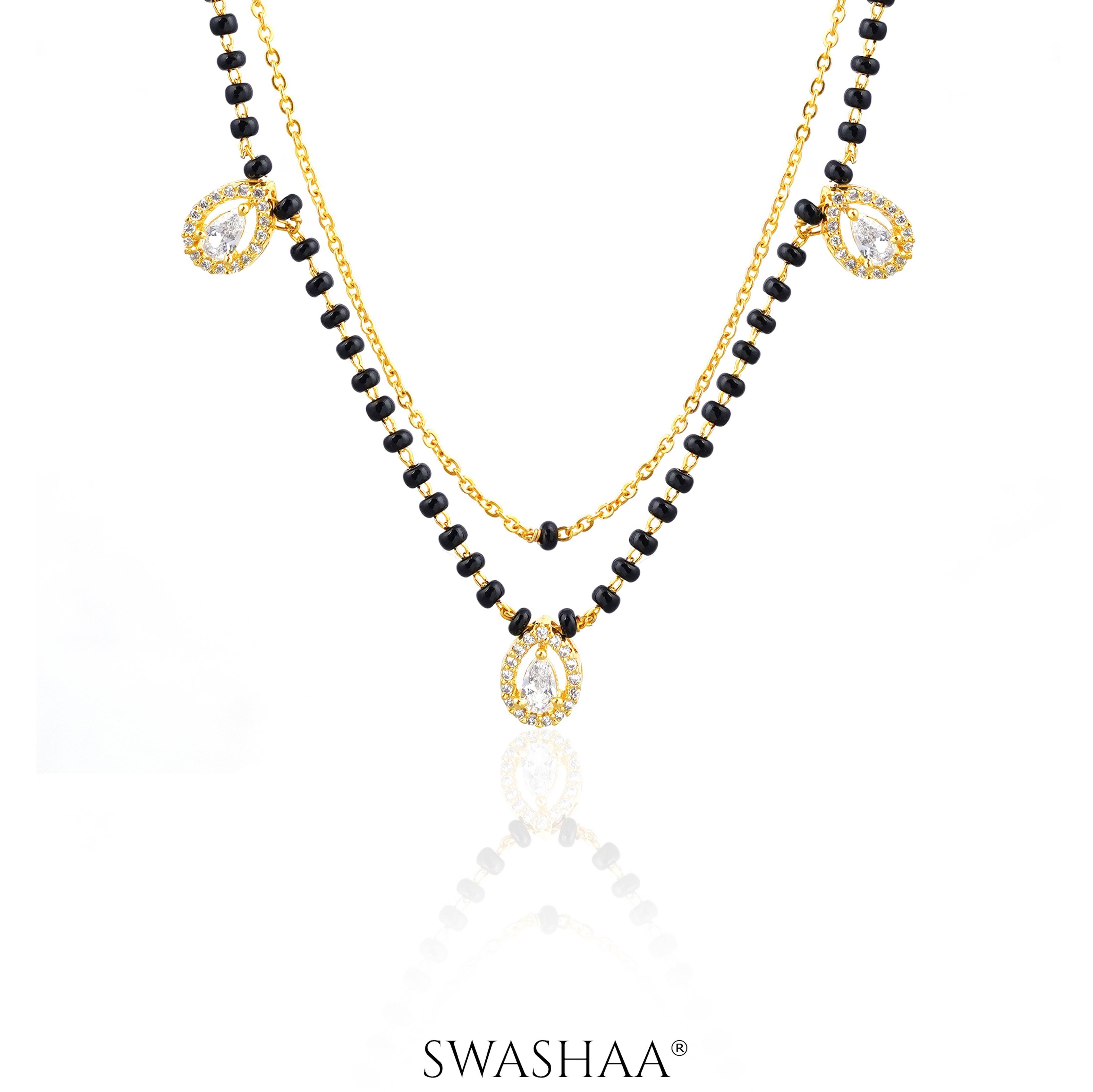 Tia Layered Teardrop Diamond 18K Gold Plated Mangalsutra Gold