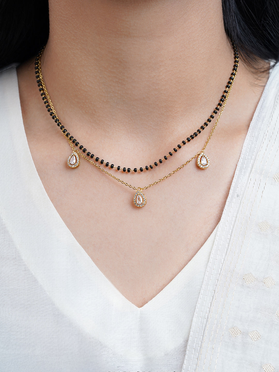 Tia Layered Teardrop Diamond 18K Gold Plated Mangalsutra