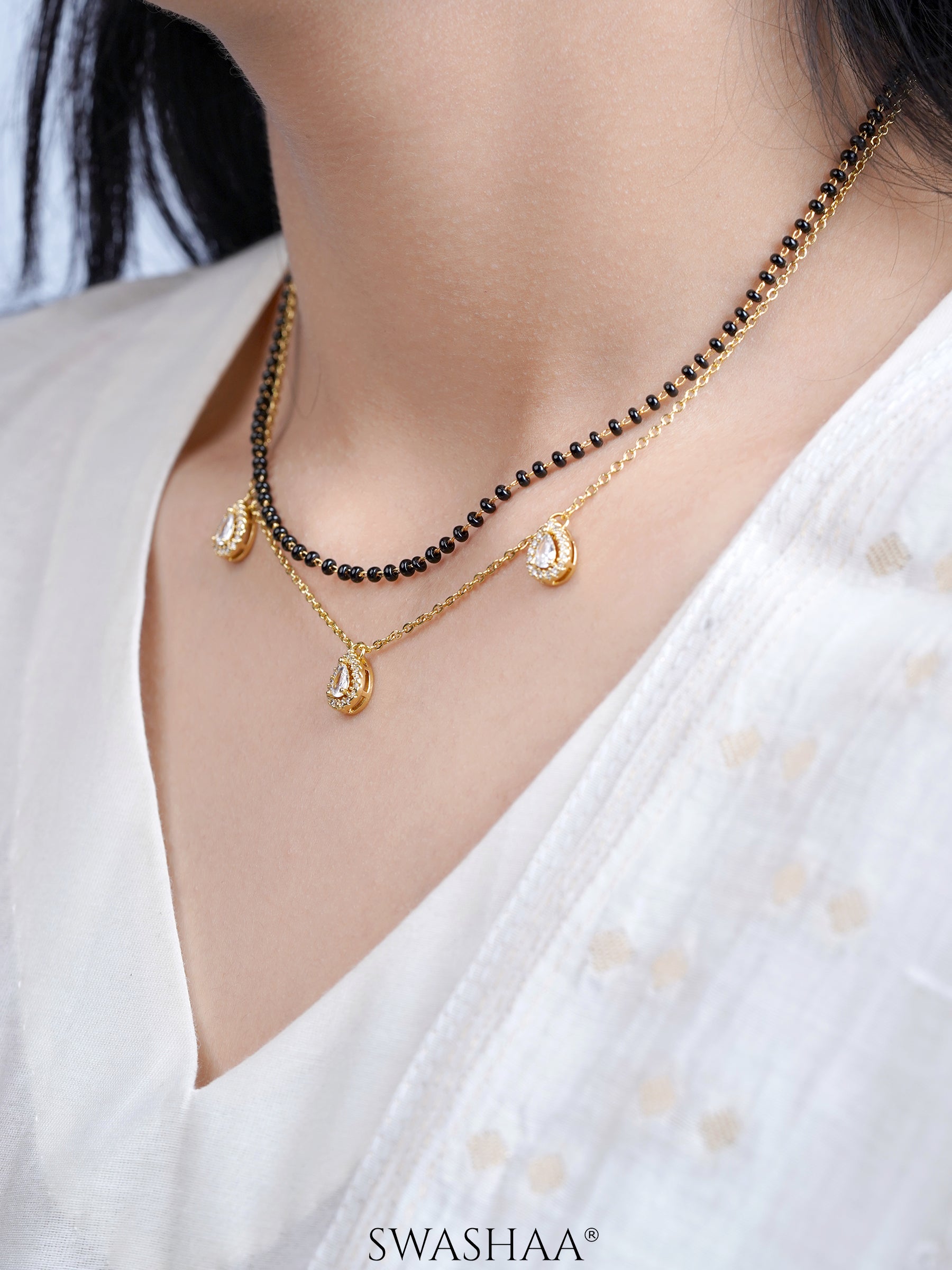 Tia Layered Teardrop Diamond 18K Gold Plated Mangalsutra