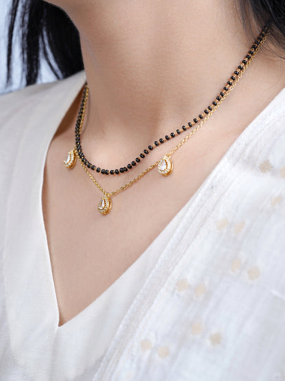 Tia Layered Teardrop Diamond 18K Gold Plated Mangalsutra