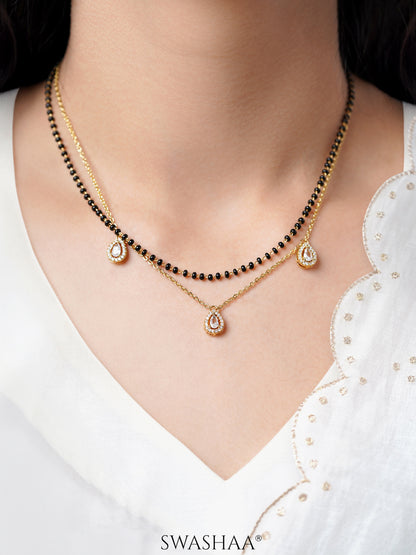 Tia Layered Teardrop Diamond 18K Gold Plated Mangalsutra