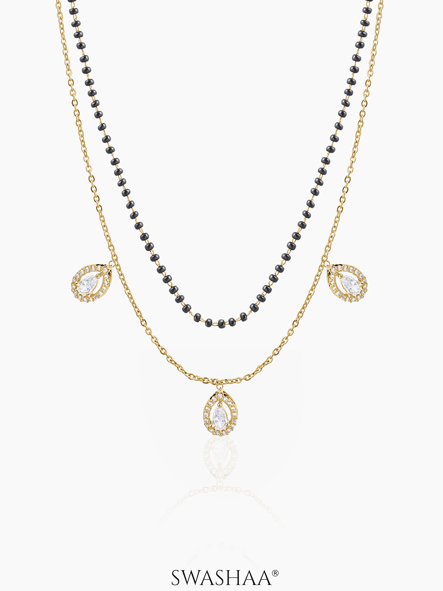 Tia Layered Teardrop Diamond 18K Gold Plated Mangalsutra Gold