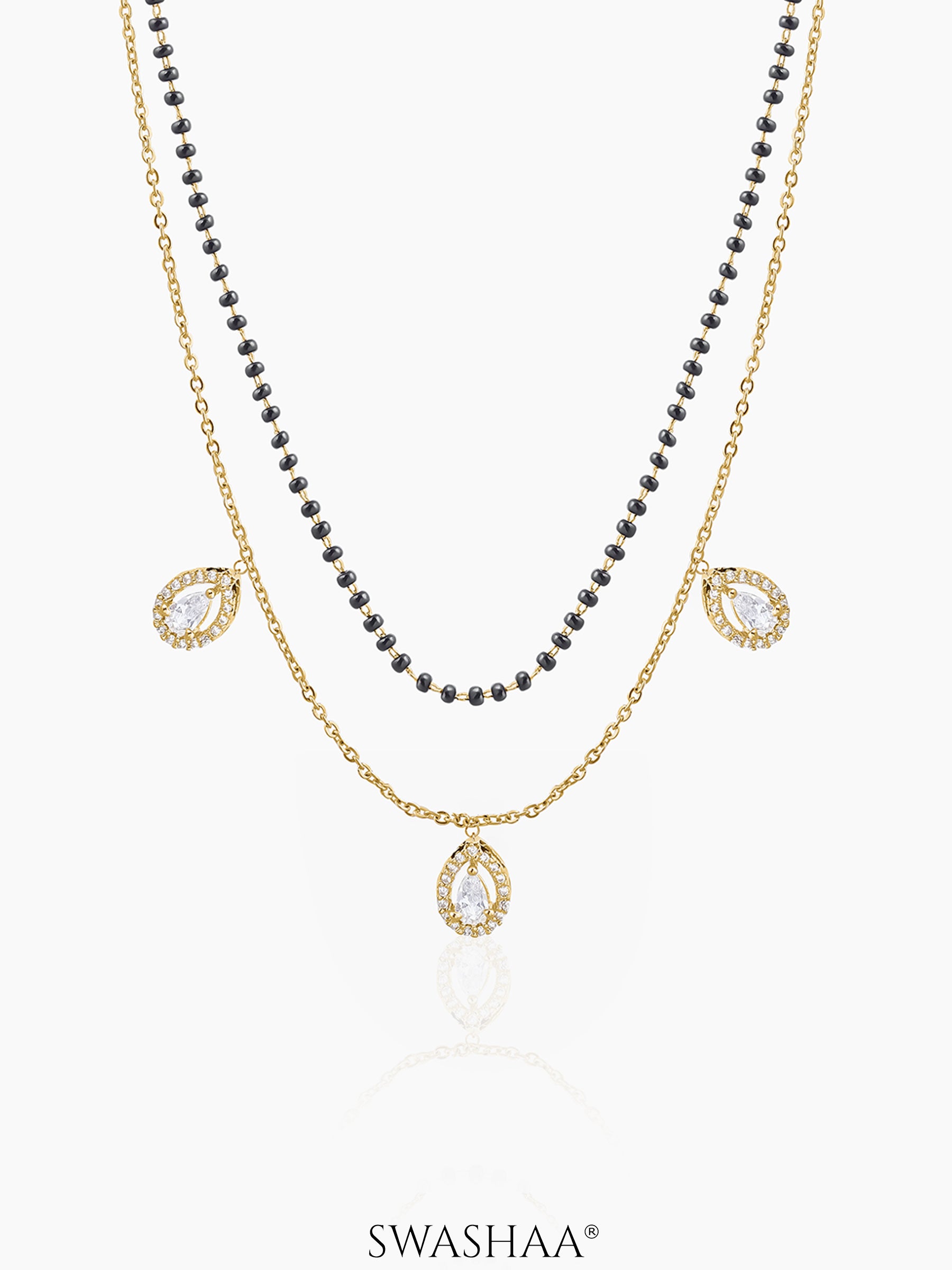Tia Layered Teardrop Diamond 18K Gold Plated Mangalsutra Gold