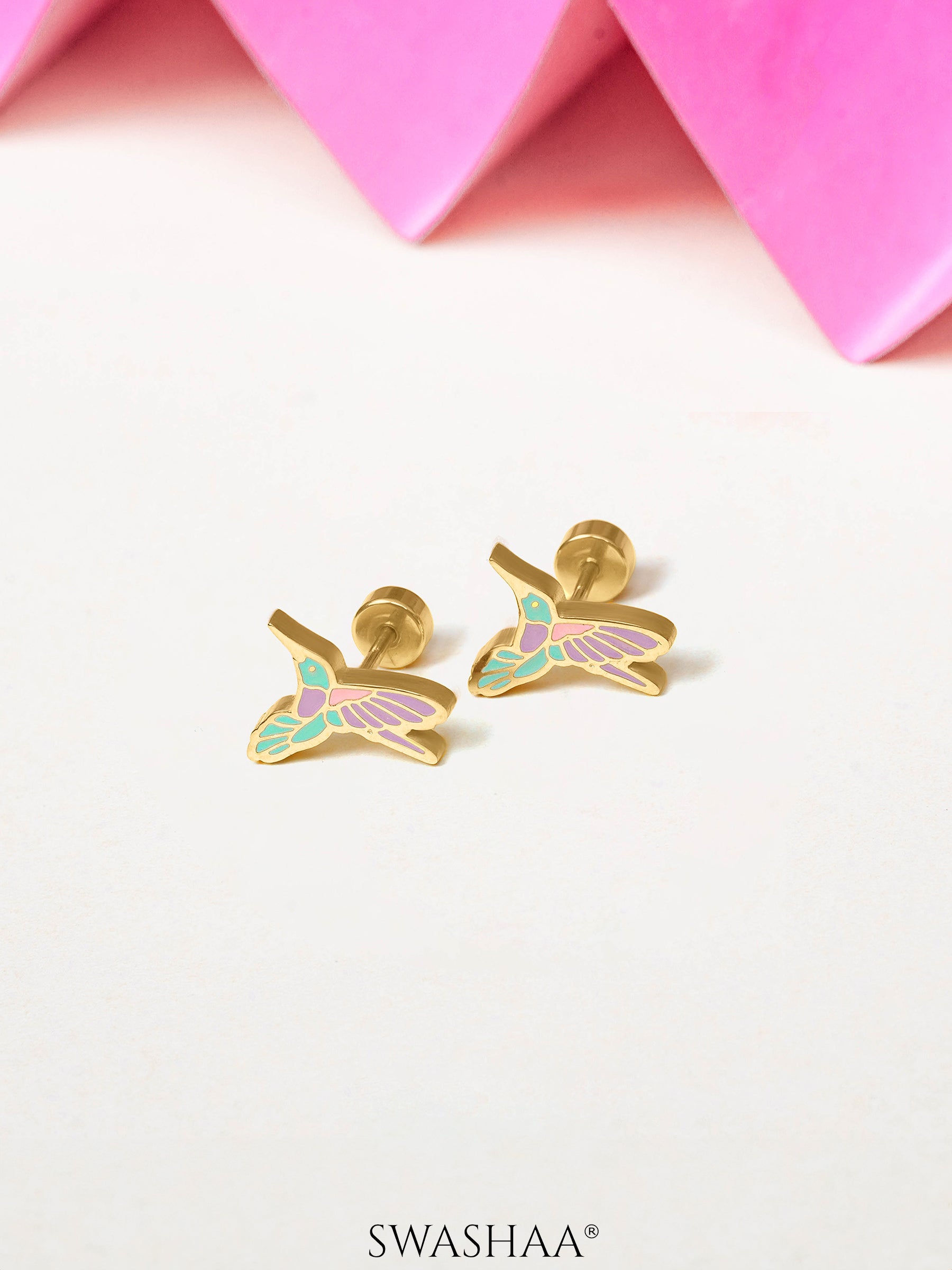 Tim Tum Bird 18K Gold Plated Kid's Earrings