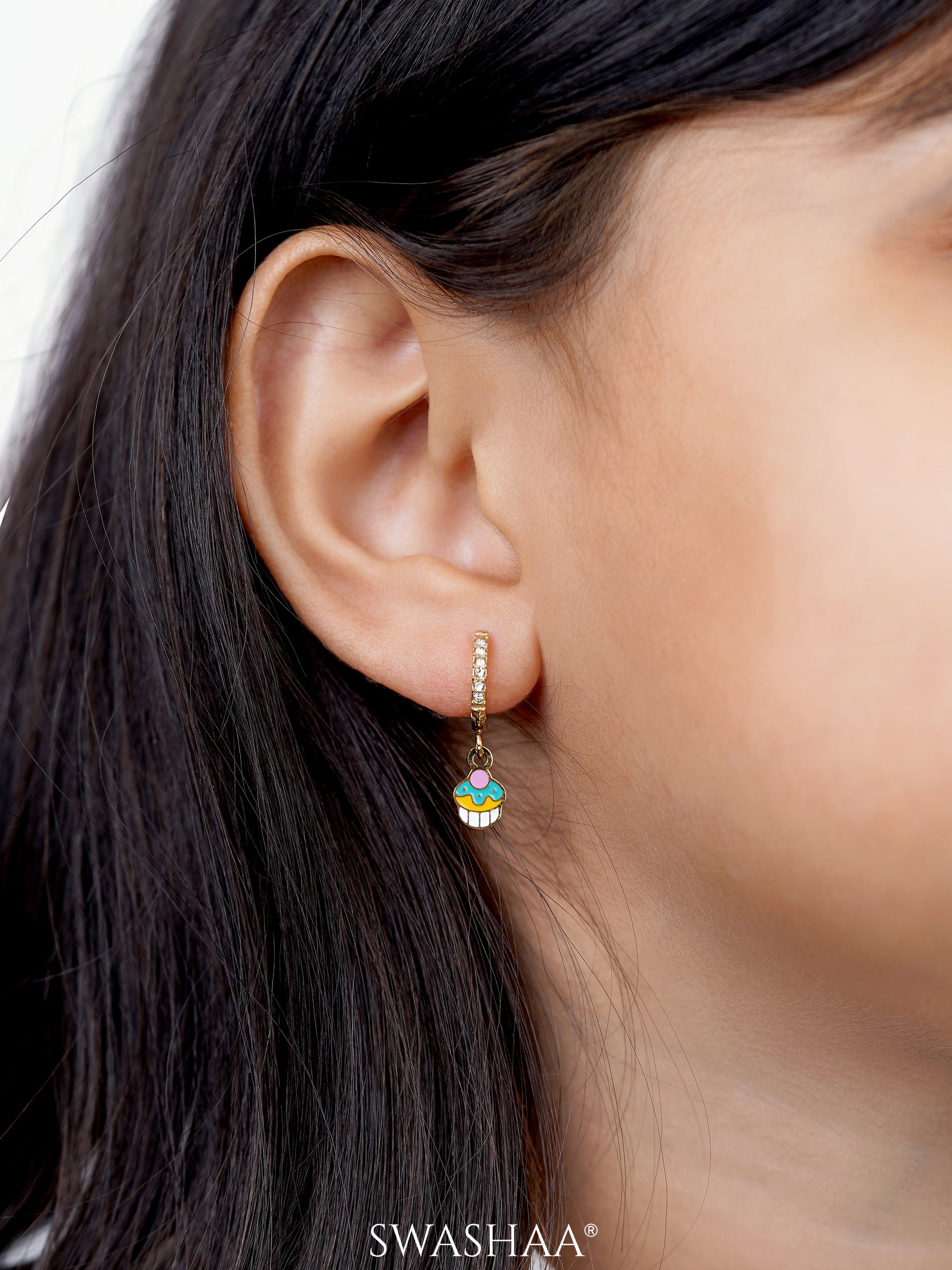Tiny Cupcake 18K Gold Plated Kid's Hoop Earrings
