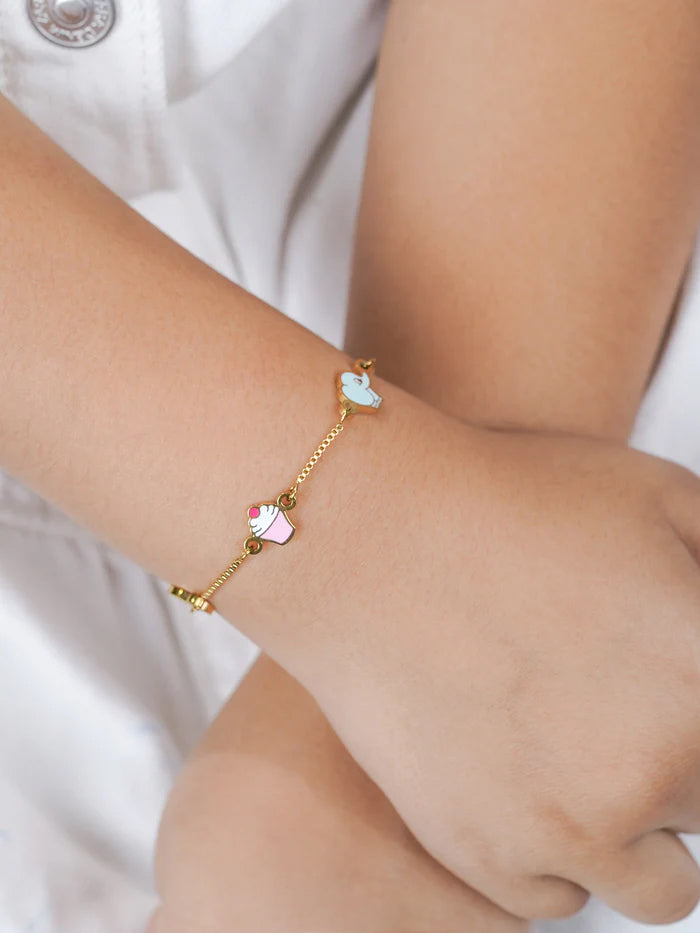 Tiny Cupcake Charm 18K Gold Plated Kid's Bracelet