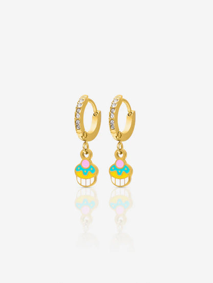 Tiny Cupcake 18K Gold Plated Kid's Hoop Earrings