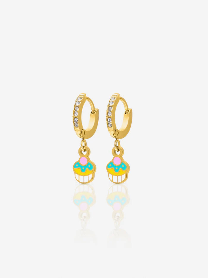 Tiny Cupcake 18K Gold Plated Kid's Hoop Earrings