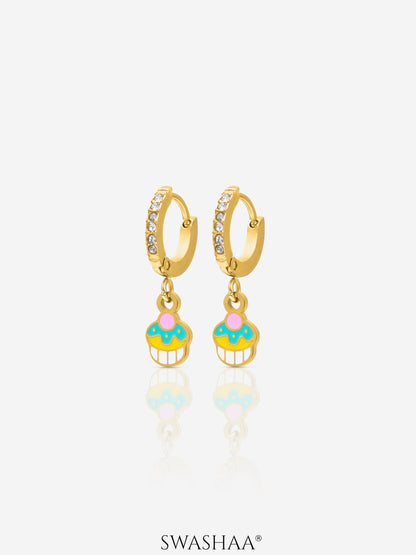 Tiny Cupcake 18K Gold Plated Kid's Hoop Earrings