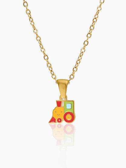 Tiny Train 18K Gold Plated Kid's Chain Pendant Gold