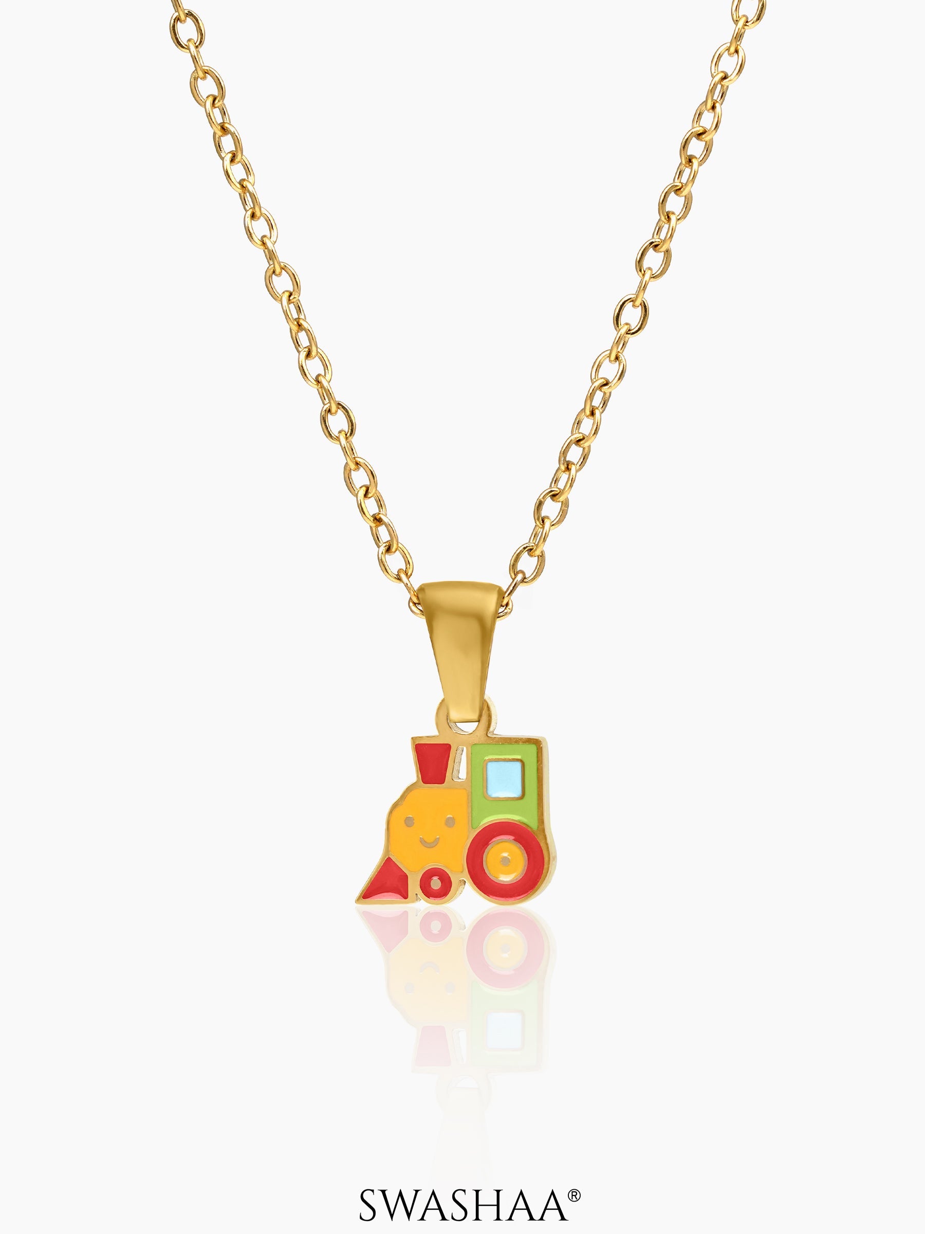 Tiny Train 18K Gold Plated Kid's Chain Pendant Gold