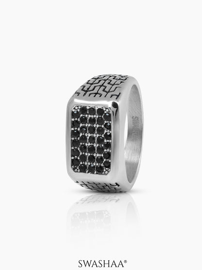 Torque Pave Diamond Signet Men's Ring Silver