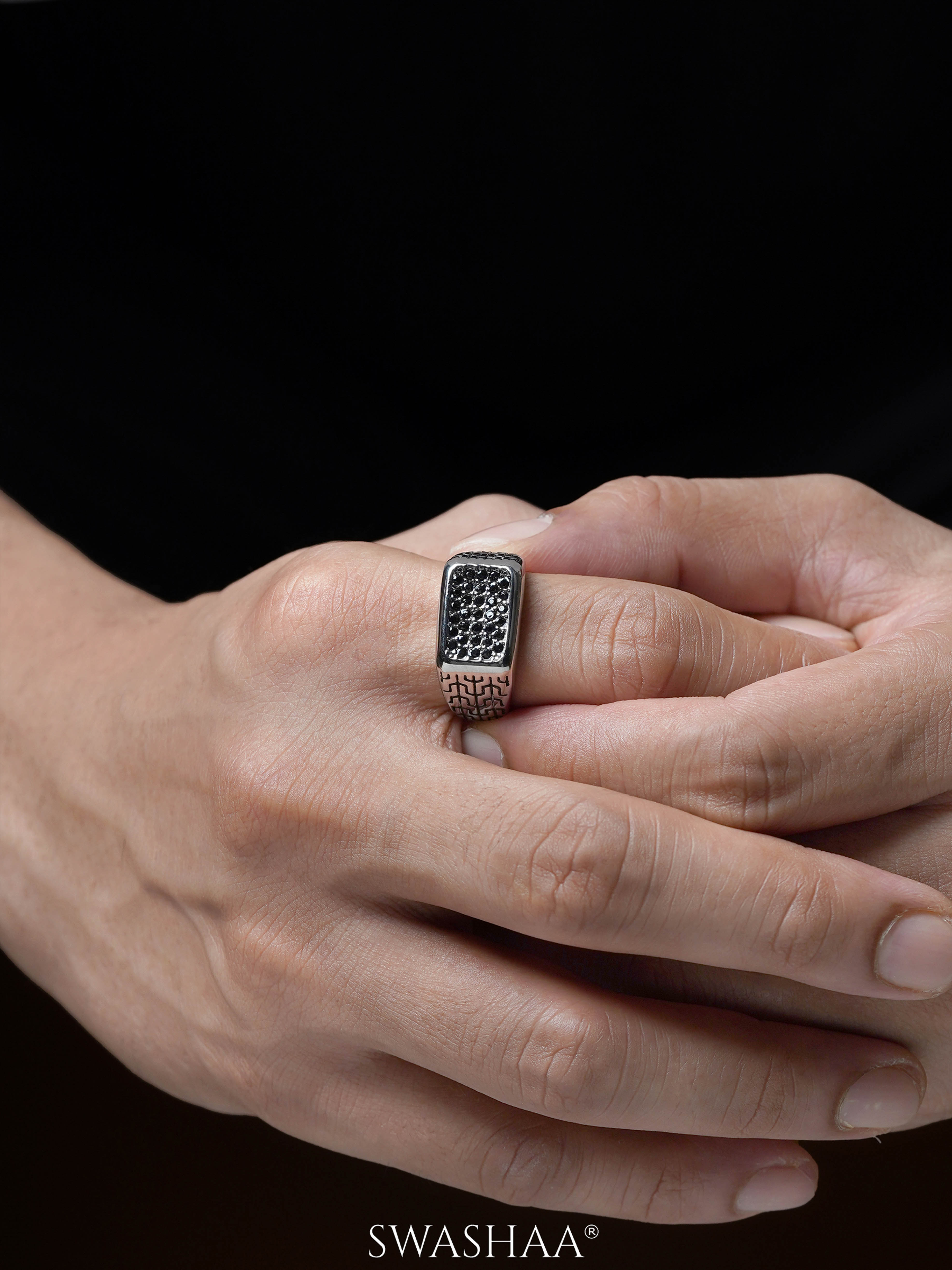 Torque Pave Diamond Signet Men's Ring