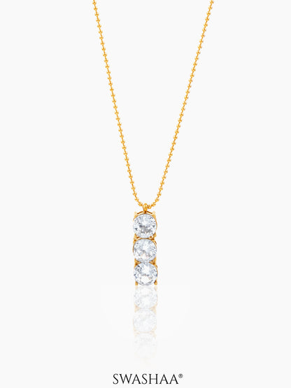 Tri Solitaire 18K Gold Plated Necklace Gold